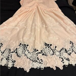 Venus Pink Smocked Embroidered Puff Sleeve Dress NWOT Size L